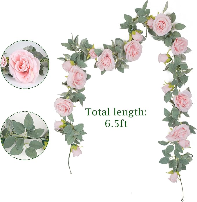 TELDRASSIL 4Pcs Artificial Rose Vine Fake Flower Garland Fake Silk Rose Hanging - Image 2