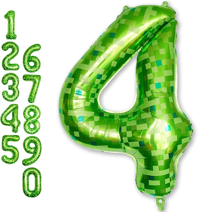 Number 4th Birthday Balloon Lime Green Pixel, 40 Inch Large Dark Kelly Green by Froova