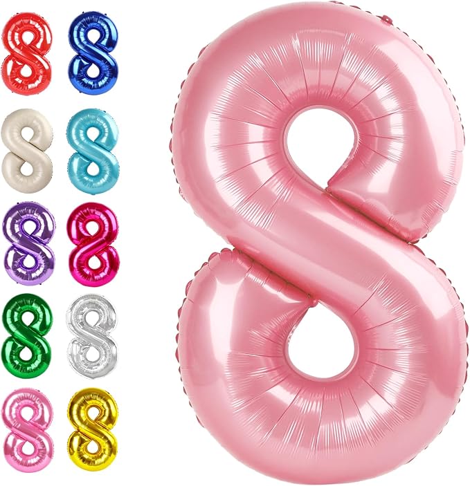 Pearl Pink Number 8 Balloon 40 inch, 8th Birthday Party Balloons Decorations | by Upgesy