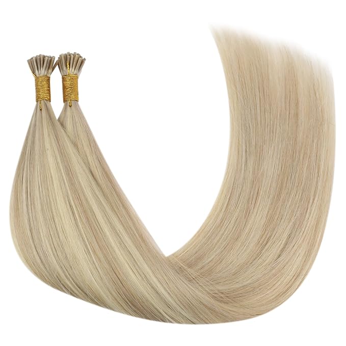 YoungSee I Tip Extensions Blonde Itip Hair Extensions Real Human Hair Ash Blond Highlighted Blonde 24 Inch 50s 50g Invisible I Tips Hair Extension Highlight I-Tip Human Hair Extension Long Hair