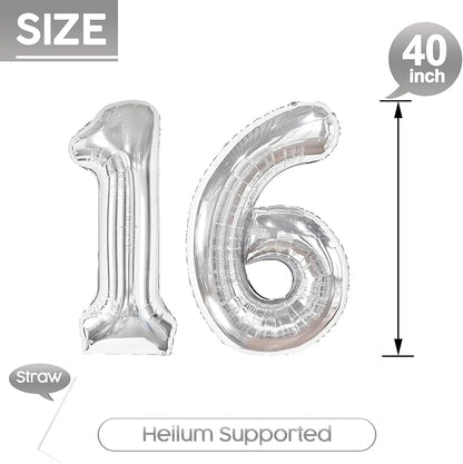 16 Balloon - Silver Birthday Number Balloons, 40 Inch Decorations Men Women | - Image 5