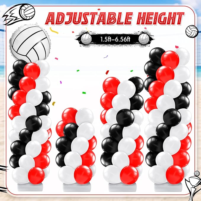 Kasyat 2 Sets Volleyball Balloon Column Stand Kit Red Black White Volleyball - Image 5