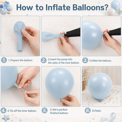 Paready Blue Balloons Set, 12 Inch Confetti Baby Blue Gold Metallic Balloon - Image 7