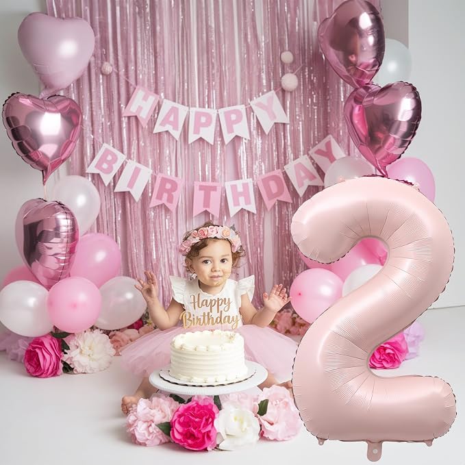 Pink 40 Inch Balloon Number 2, Large Dusty Retro Pastel Pink Foil Number 2 - Image 3