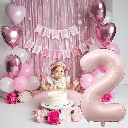 Pink 40 Inch Balloon Number 2, Large Dusty Retro Pastel Pink Foil Number 2 - Image 3