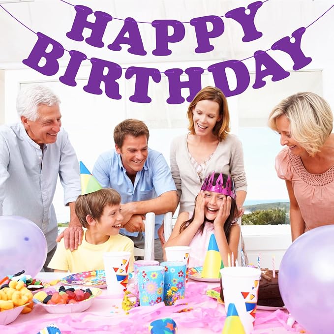 Purple Happy Birthday Banner Sign Birthday Backdrop Party Supplies - Image 7