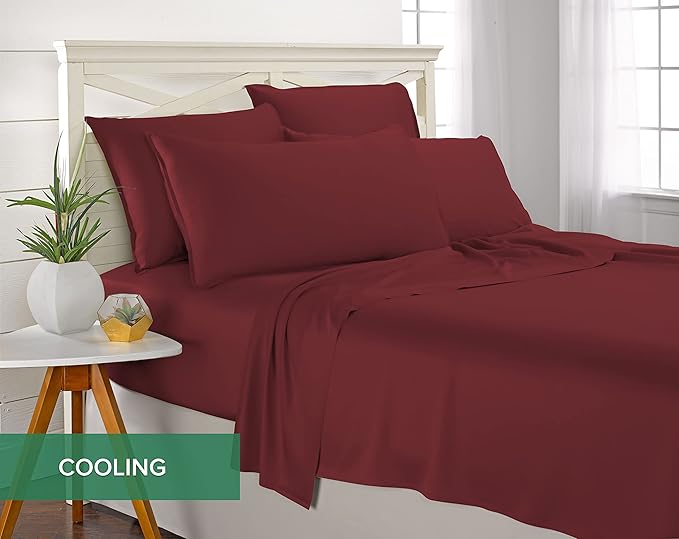 King Pillowcases by Pure Bamboo, Genuine 100% Organic Viscose Derived from Bamboo, Luxuriously Soft & Cooling, Double Stitching, Envelope Closure (2 King Pillowcases, Merlot)