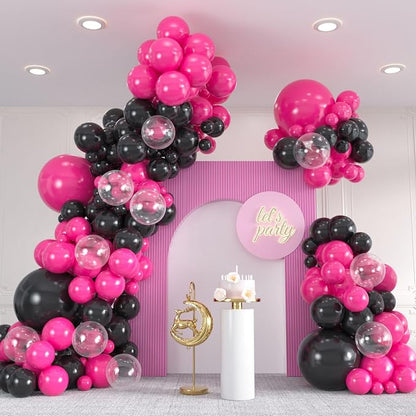 136pcs Hot Pink Black Balloon Arch Kit by ZizasAry