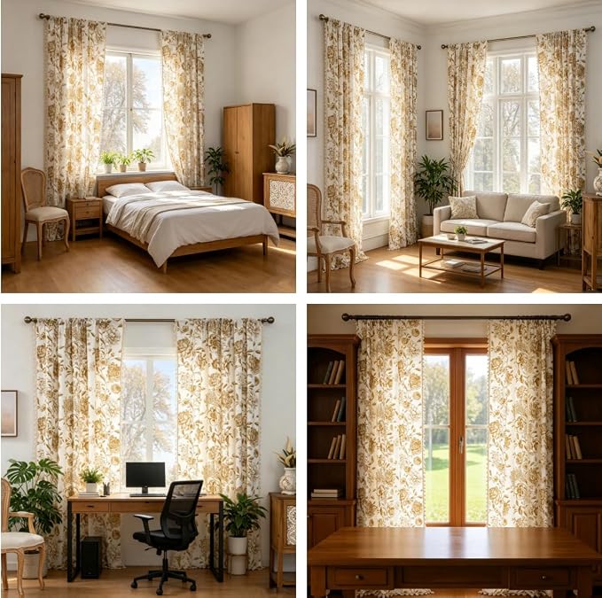 Vintage Tan Floral Curtains - Image 5