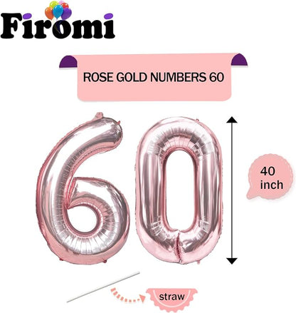 FIROMI 60 Foil Number Balloons Rose Gold 40-inch Big Mylar Balloon Numbers | - Image 2