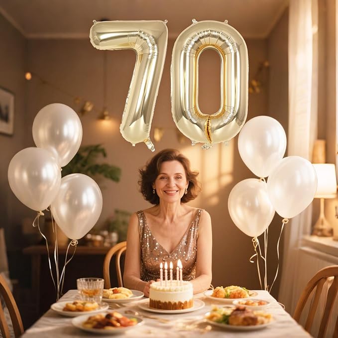 Champagne Gold Large Number 70 Balloon, 40 Inch Light Gold Foil Helium Number - Image 4
