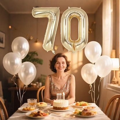 Champagne Gold Large Number 70 Balloon, 40 Inch Light Gold Foil Helium Number - Image 4