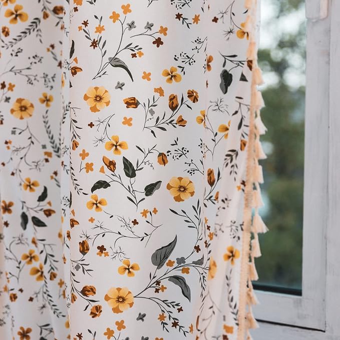Sutuo Home Boho Curtain Semi-Blackout Vintage Florals Print Cotton Linen Fabric - Image 5
