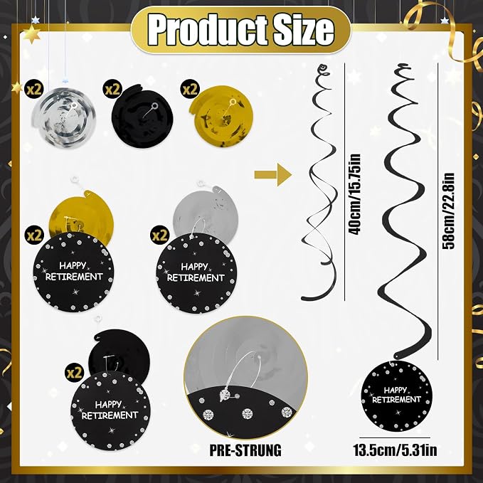 Retirement Party Decorations for Men Women Black Gold Happy Retirement Banner - Image 3