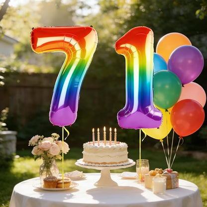 40 Inch Number 71 Balloons for 71st Birthday Party Decorations, 0-100 Rainbow - Image 3