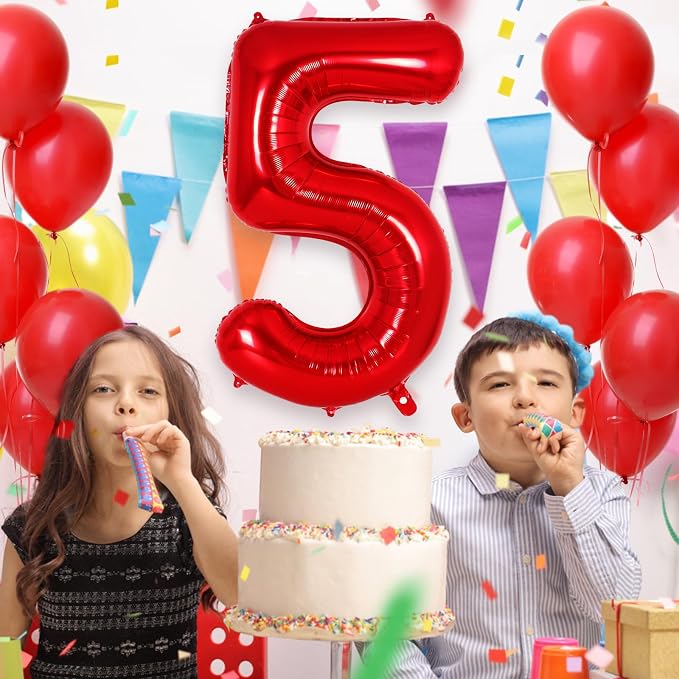 Red Number 5 Balloon 40 Inch, Big Large Foil Helium Number Balloons, Jumbo - Image 4