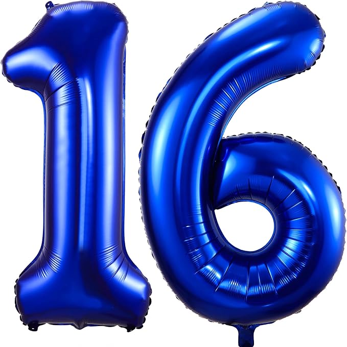Navy Blue 16 Balloon Numbers, 40 Inch Dark Blue 16 or 61 Birthday Balloons by BBPOOL
