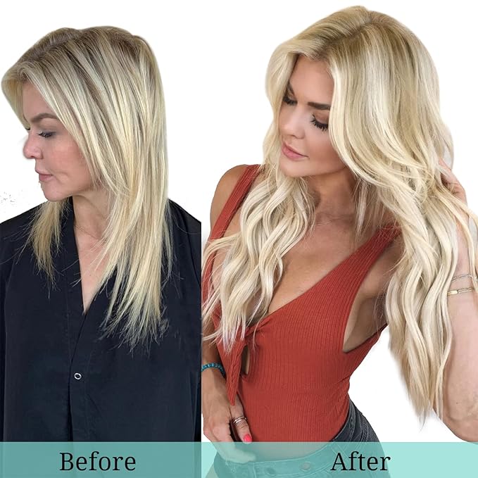 DOORES Human Hair Extensions Clip in Balayage Light Blonde Highlighted Golden Blonde 18 Inch 120g 7pcs Clip in Hair Extensions Natural Straight Hair Extensions