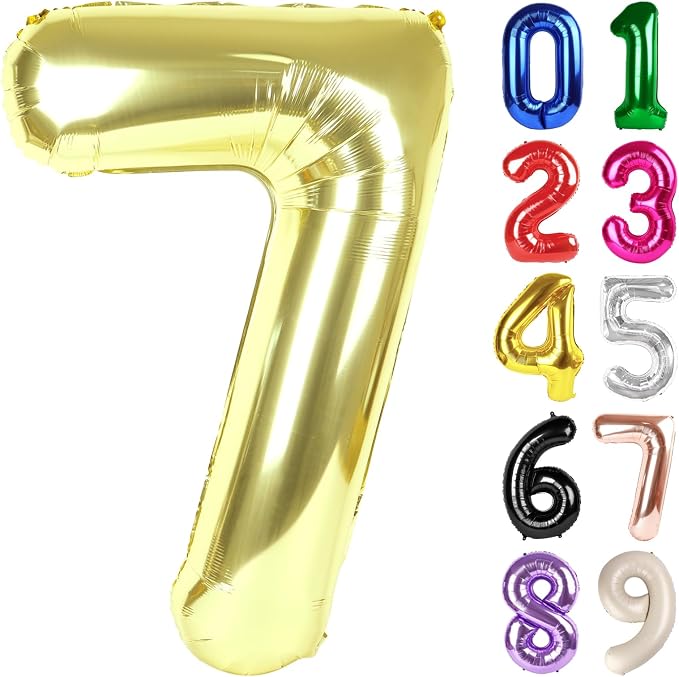 7 Balloon - Champagne Gold Birthday Number Balloons, 40 Inch Decorations | by ALPHADELTAPI
