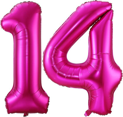 Hot Pink 14 Balloon Numbers, 40 Inch 14th or 41st Birthday Balloon Foil Mylar by BBPOOL