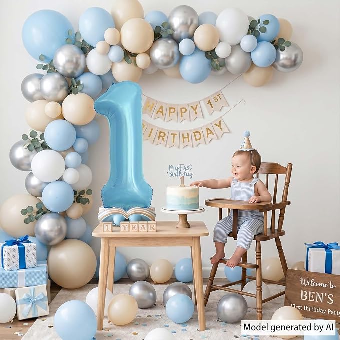 Pearlescent Blue Number 1 Balloon 40 Inch, Shiny Foil - Image 2