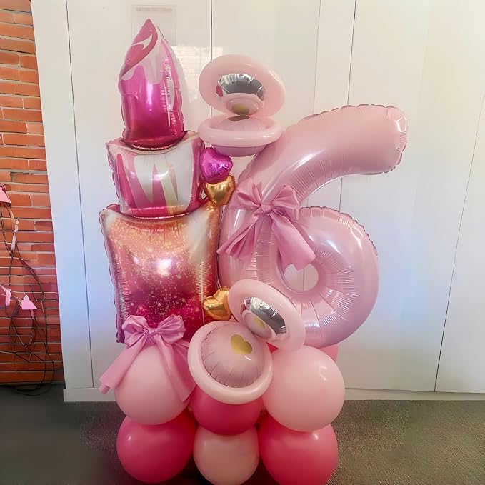 Pastel Pink Number 6 Balloons, 40 In Large Light Pink Number 6 Foil Helium - Image 7
