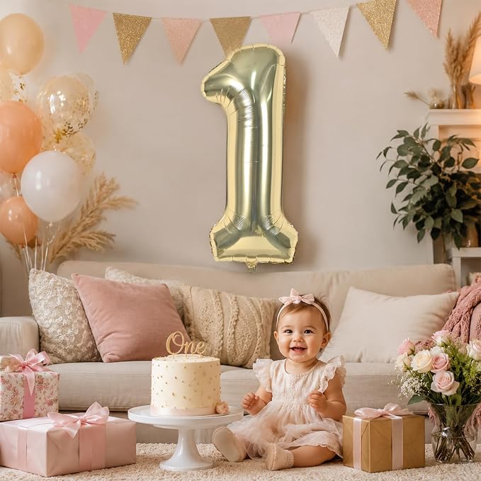 Champagne Gold 1 Balloons, 40 Inch Light Gold Helium Foil Number 1 Balloon Girls - Image 4