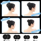 FANDAMEI Hair Bun Maker Set- 8 PCS Hair Donuts for Buns (2 Extra-large,2 Large,2 Medium and 2 Small), 40 PCS Bobby Pins, 5 PCS Hair Elastic Ties Black,Bun Maker - Black