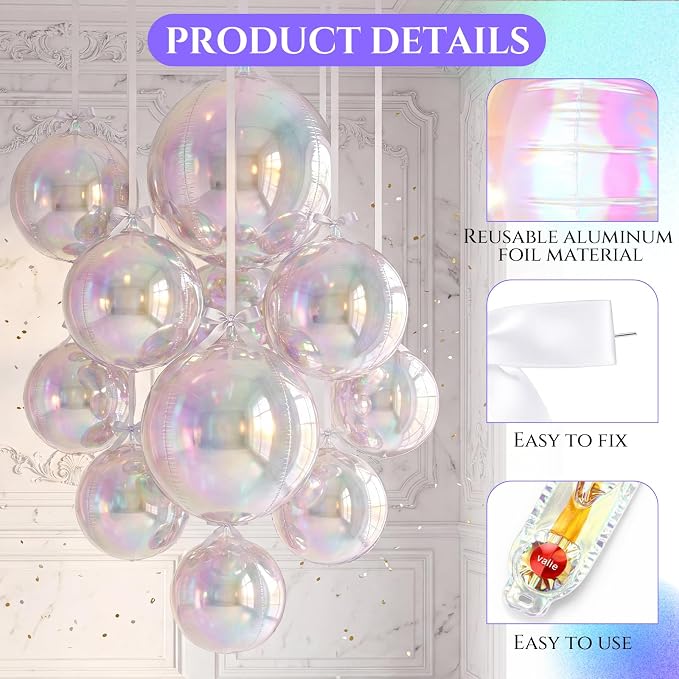 18 Set 22 15 10 Inch Iridescent 4D Giant Round Foil Balloon Bulk Metallic Giant - Image 3