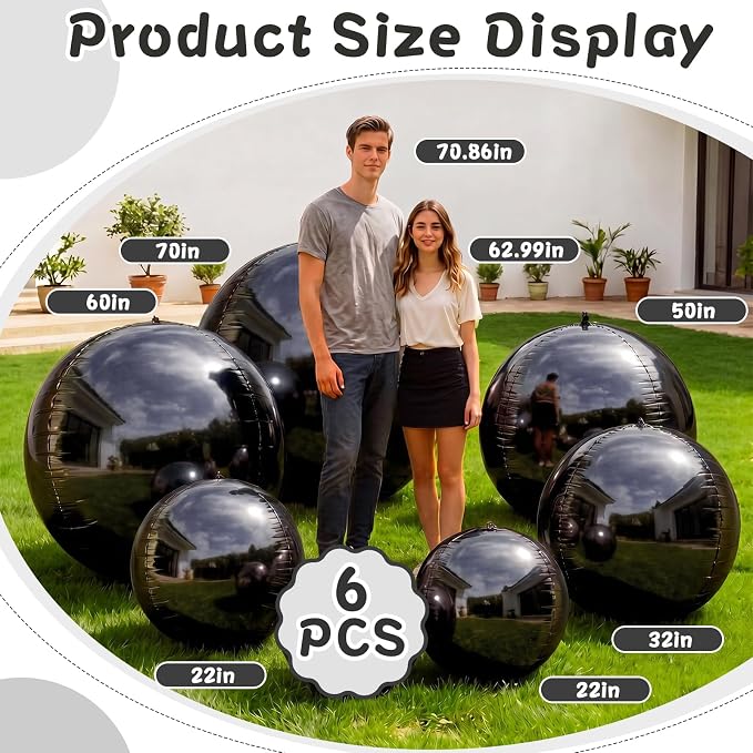 6 Pcs Giant Metallic Party Balloons, Birthday Wedding Halloween Party - Image 2