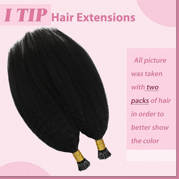 YoungSee I Tip Hair Extensions Human Hair Kinky 22In Itip Human Hair Extensions Black Kinky Straight 50g Itips Hair Extension 50s Cold Fusion Hair Extension Curly for Long Hair