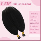 YoungSee Kinky Straight I Tip Hair Extensions Human Hair Black Kinky I Tip Extensions Remy Hair 80s 50g Itip Hair Extension Real Human Hair Yaki for Black Women Short 14Inch