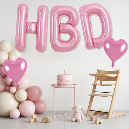 TONIFUL Light Pink Big HBD Letter Happy Birthday Balloons Banner 40 Inch Pastel - Image 5