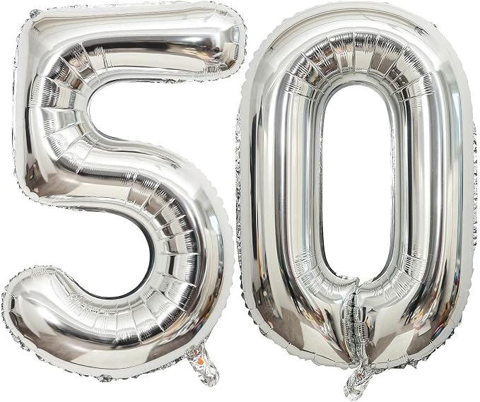 40 Inch Silver 50 Number Balloons Giant Jumbo Huge 50 Foil Mylar Helium Number by LHOAVWE