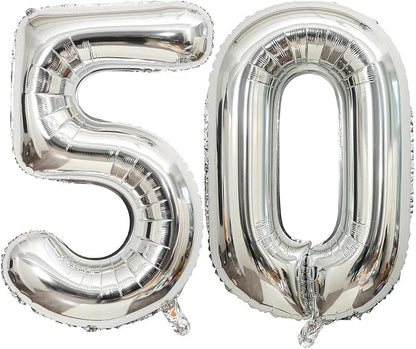 40 Inch Silver 50 Number Balloons Giant Jumbo Huge 50 Foil Mylar Helium Number by LHOAVWE
