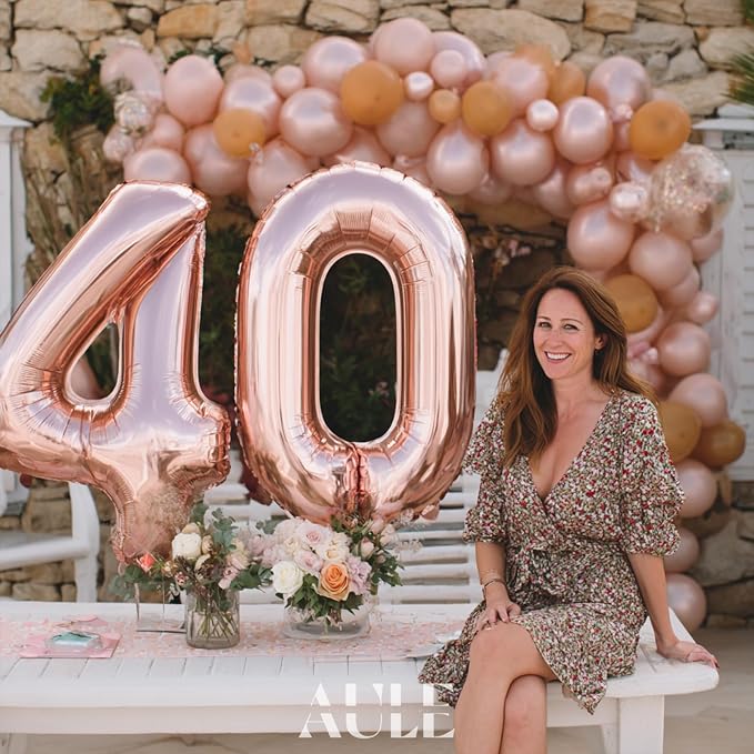 AULE 40 Inch Rose Gold 40 Balloon Number Foil 0-9 Birthday Big Numbers | - Image 2