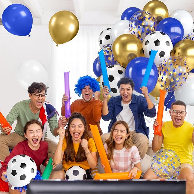 Soccer Balloons, 12 Inch Navy Blue Gold and White Soccer Balloons - Image 5