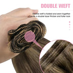 YoungSee Sew in Hair Extensions Real Human Hair Highlights Brown with Blonde Weft Extensions Long Straight Human Hair Sew in Extensions Dark Brown Mix Caramel Blonde 22Inch 100G