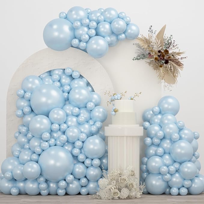 Double Pearl Blue Stuffed Balloons Different Size 115Pcs 5/10/12/18" Light Blue by JZCZOEB