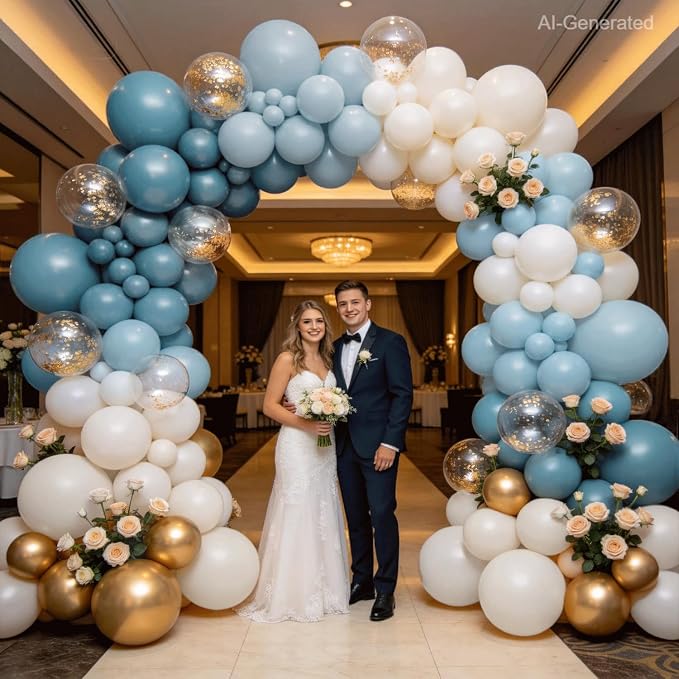 Dusty Blue Balloon Arch Kit, Sand White, Different Size | Latex Balloon - Image 6