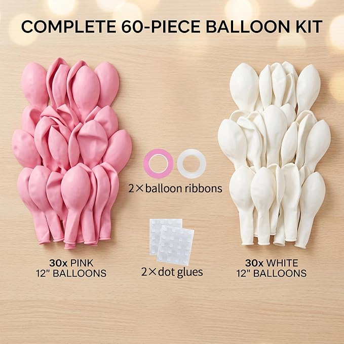 60pcs Pink and White Balloons, 12 Inch Pastel Pink White Balloons - Image 3