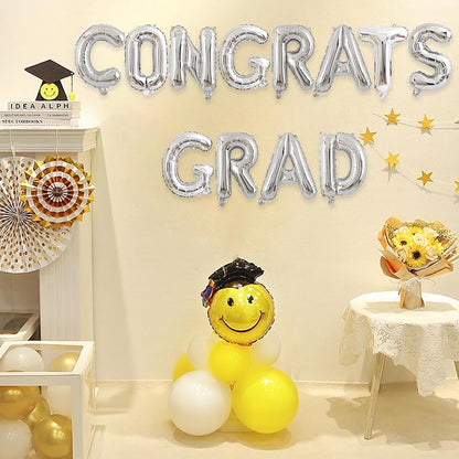 2 Set 24Pcs Silver Congrats Grad Letter Balloons 16in Balloon Foil Letter - Image 3