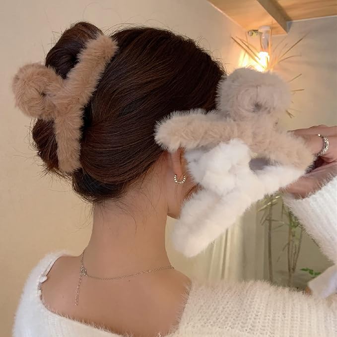 SEVEN LUCKY LIGHT Hair Clip, 7 Pcs 4.5" Fuzzy Claw Clips for Thick Hair, Cute Fuzzy Clip for Women Girls, Soft Hair Clips
