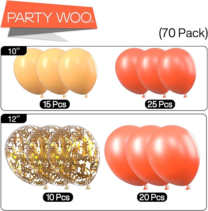 PartyWoo Red Gold and Nude Balloons 66pcs 12 10 Inch Coral Red Balloons | Coral - Image 5