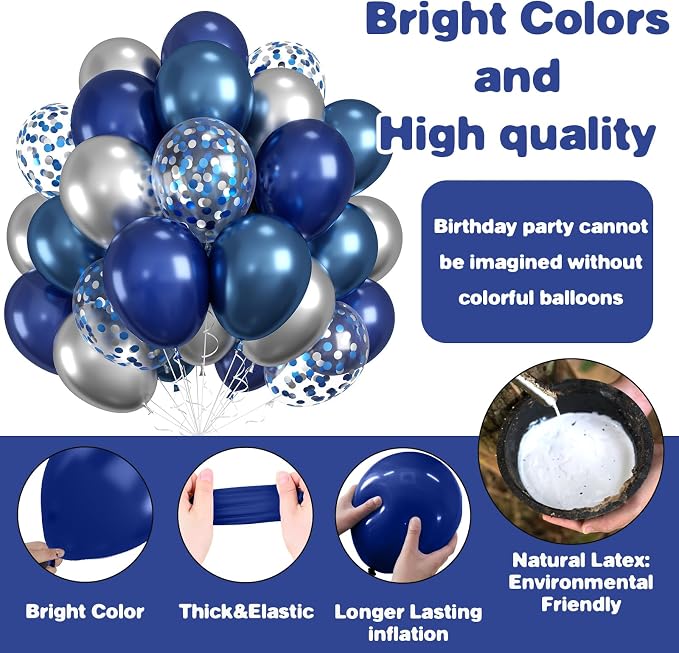 Navy Blue and Silver Balloons for Graduation Decorations | 12-inch metallic - Image 9