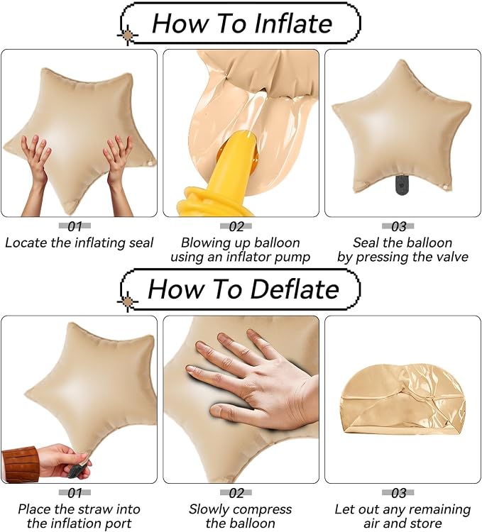 Cream Caramel Brown Star Balloons, 22/18/10 Inch Foil Neutral Balloons - Image 3