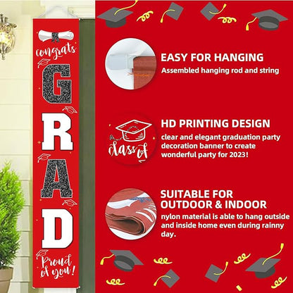 Graduation Decorations 2026 Banner Porch Sign Red Black - Image 3