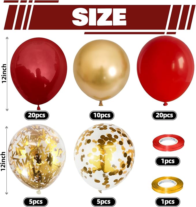 Red and Gold Balloon, 60 Pack 12 Inch Different Shades Red Party Balloons - Image 2