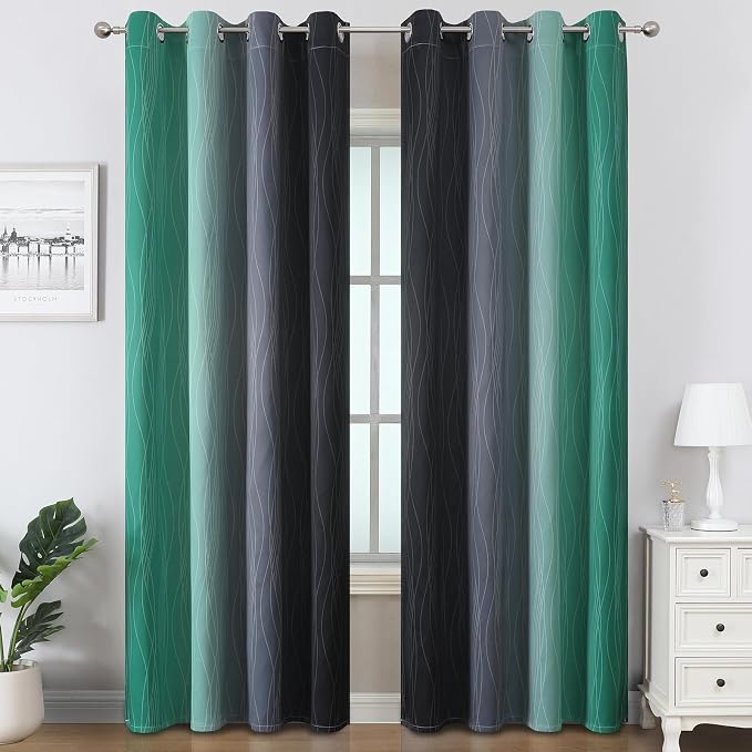 Black and Green Ombre Blackout Curtains - Image 2