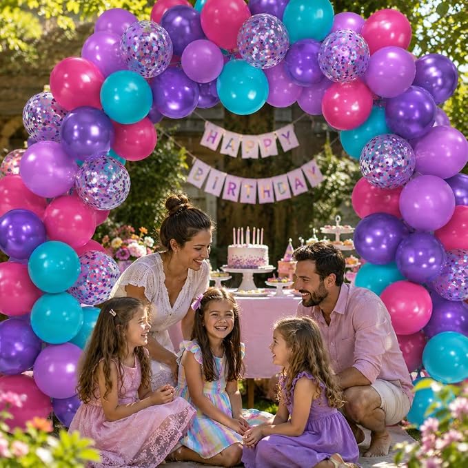 Hot Pink Blue Purple Balloons - Image 3
